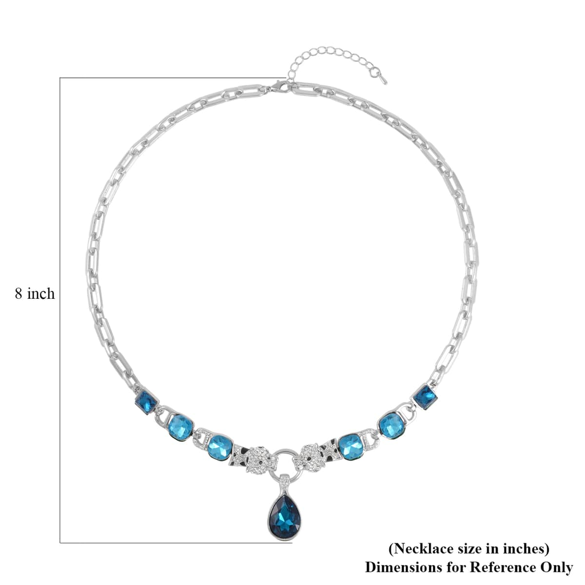 Blue Glass and Austrian Crystal Enameled Necklace 20.5-22.5 Inches in Silvertone image number 4