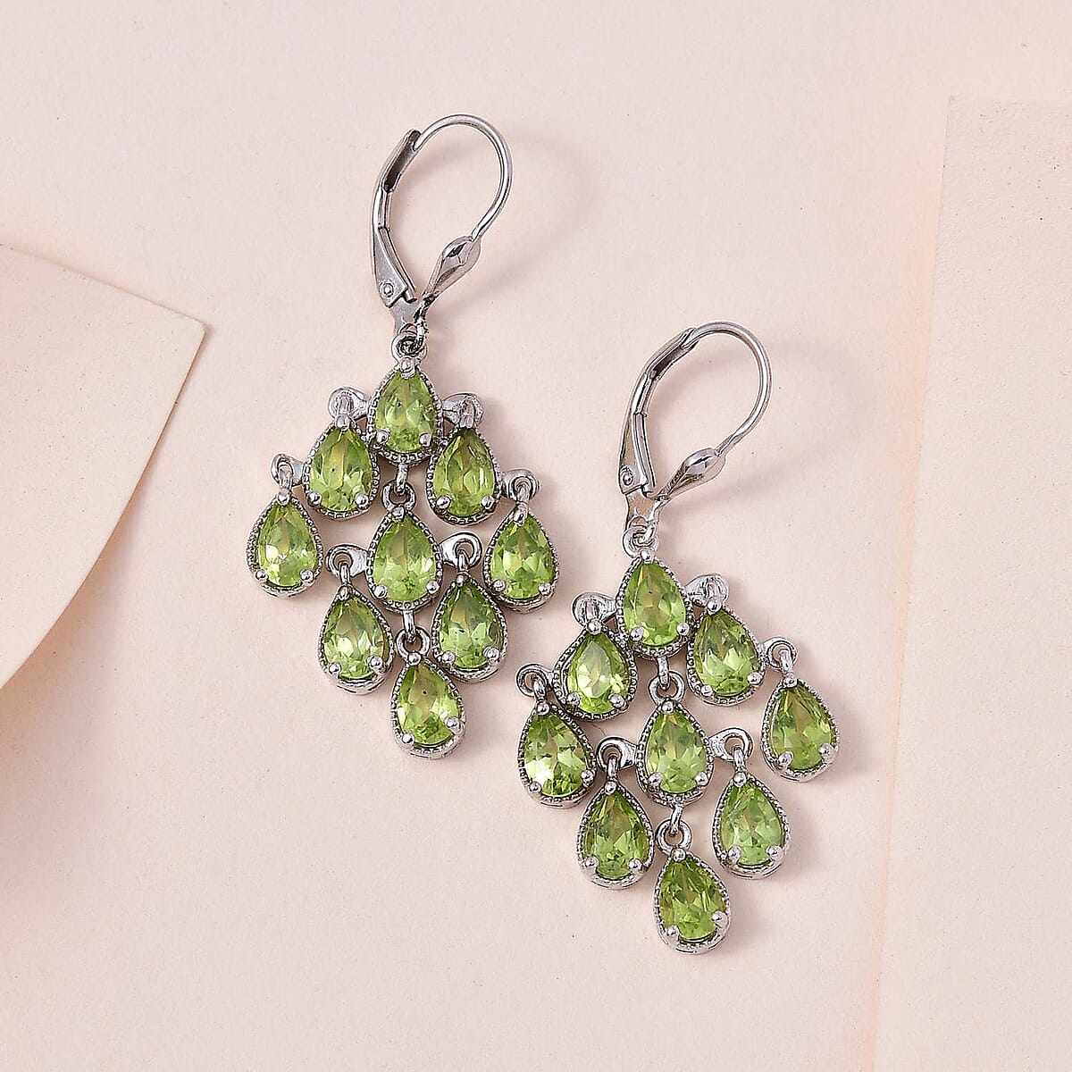 Premium Peridot Chandelier Earrings in Platinum Over Sterling Silver 8.00 ctw image number 1