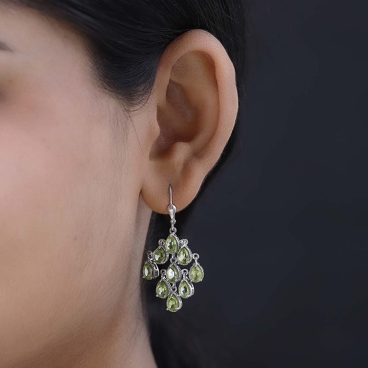 Premium Peridot Chandelier Earrings in Platinum Over Sterling Silver 8.00 ctw image number 2