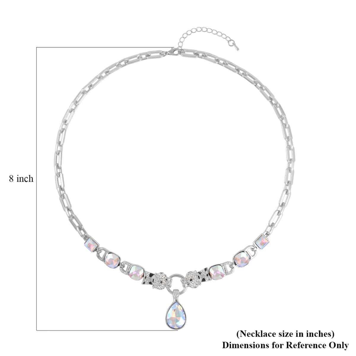 White Mystic Color Glass and Austrian Crystal Enameled Necklace 20.5-22.5 Inches in Silvertone image number 4