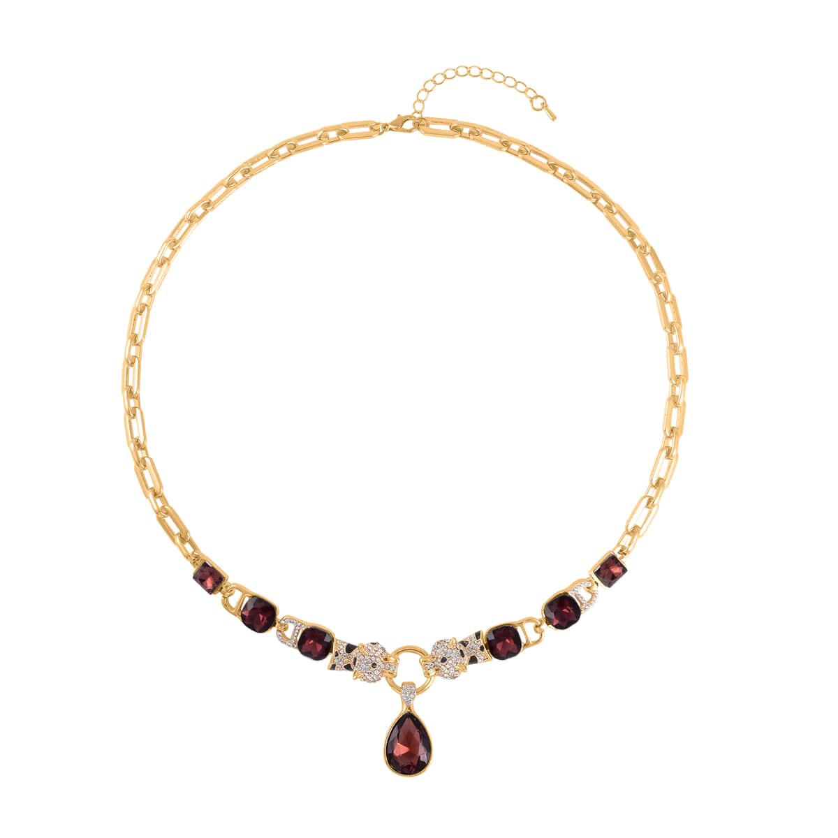 Burgundy Glass and Austrian Crystal Enameled Necklace 20.5-22.5 Inches in Goldtone image number 0