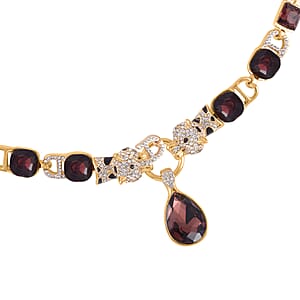 Burgundy Glass and Austrian Crystal Enameled Necklace 20.5-22.5 Inches in Goldtone