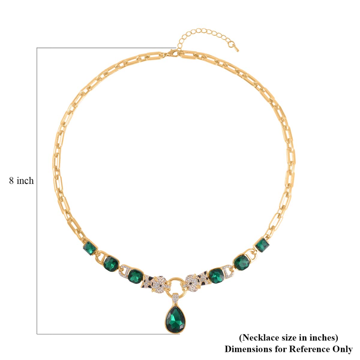 Green Glass and Austrian Crystal Enameled Necklace 20.5-22.5 Inches in Goldtone image number 4