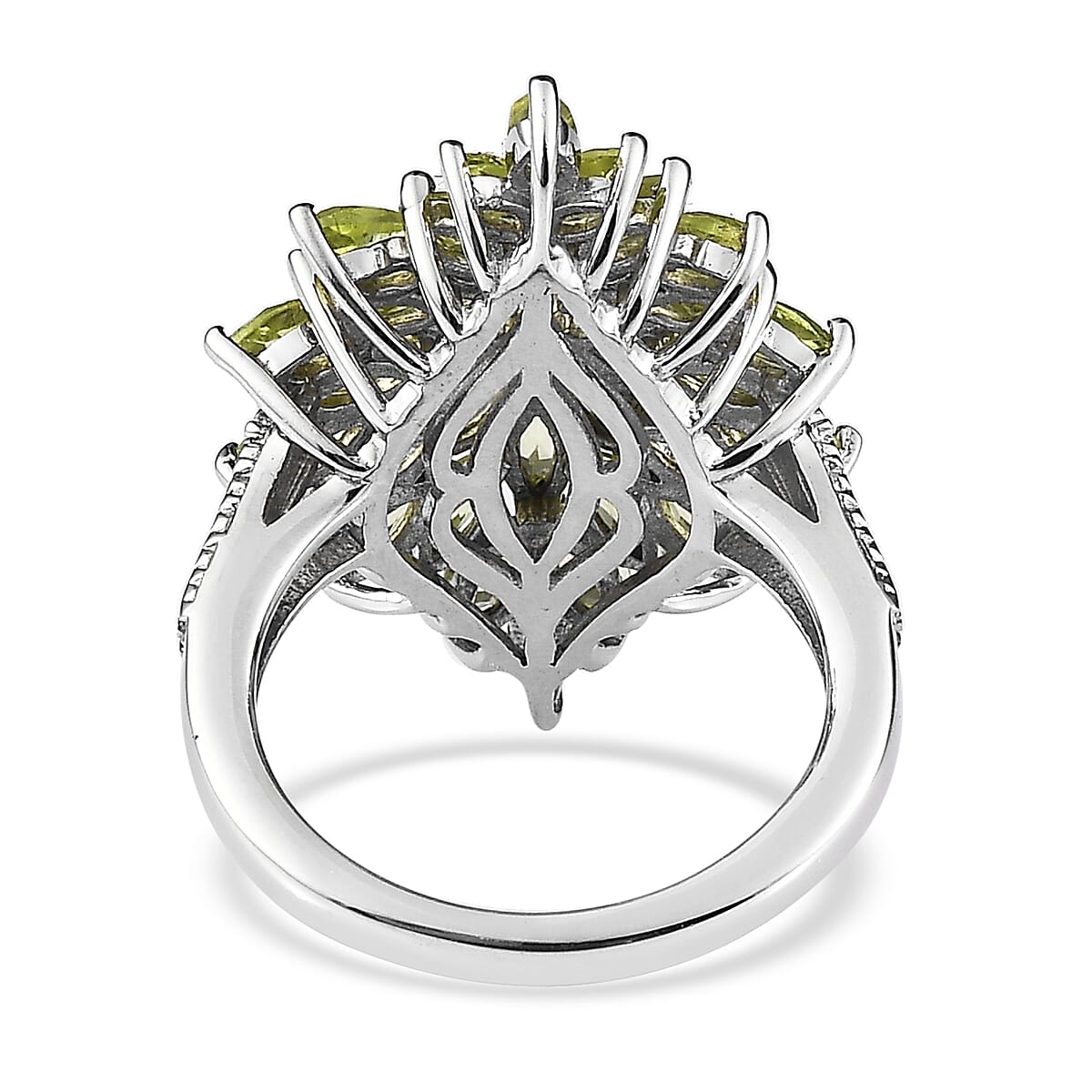 Premium Peridot Elongated Ring in Platinum Over Sterling Silver (Size 10.0) 3.35 ctw