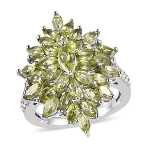 Premium Peridot Elongated Ring in Platinum Over Sterling Silver (Size 9.0) 3.35 ctw