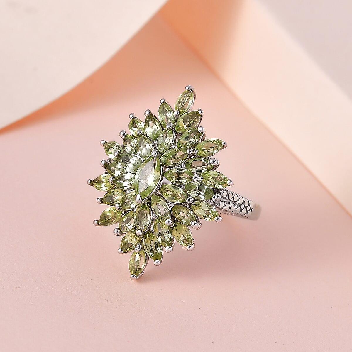 Premium Peridot Elongated Ring in Platinum Over Sterling Silver (Size 9.0) 3.35 ctw image number 1