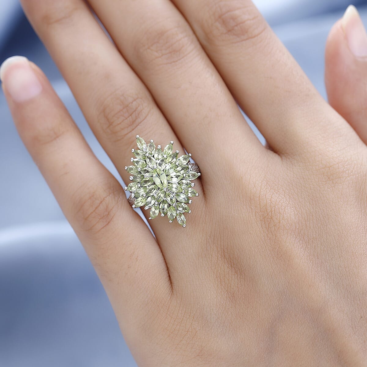 Premium Peridot Elongated Ring in Platinum Over Sterling Silver (Size 9.0) 3.35 ctw image number 2