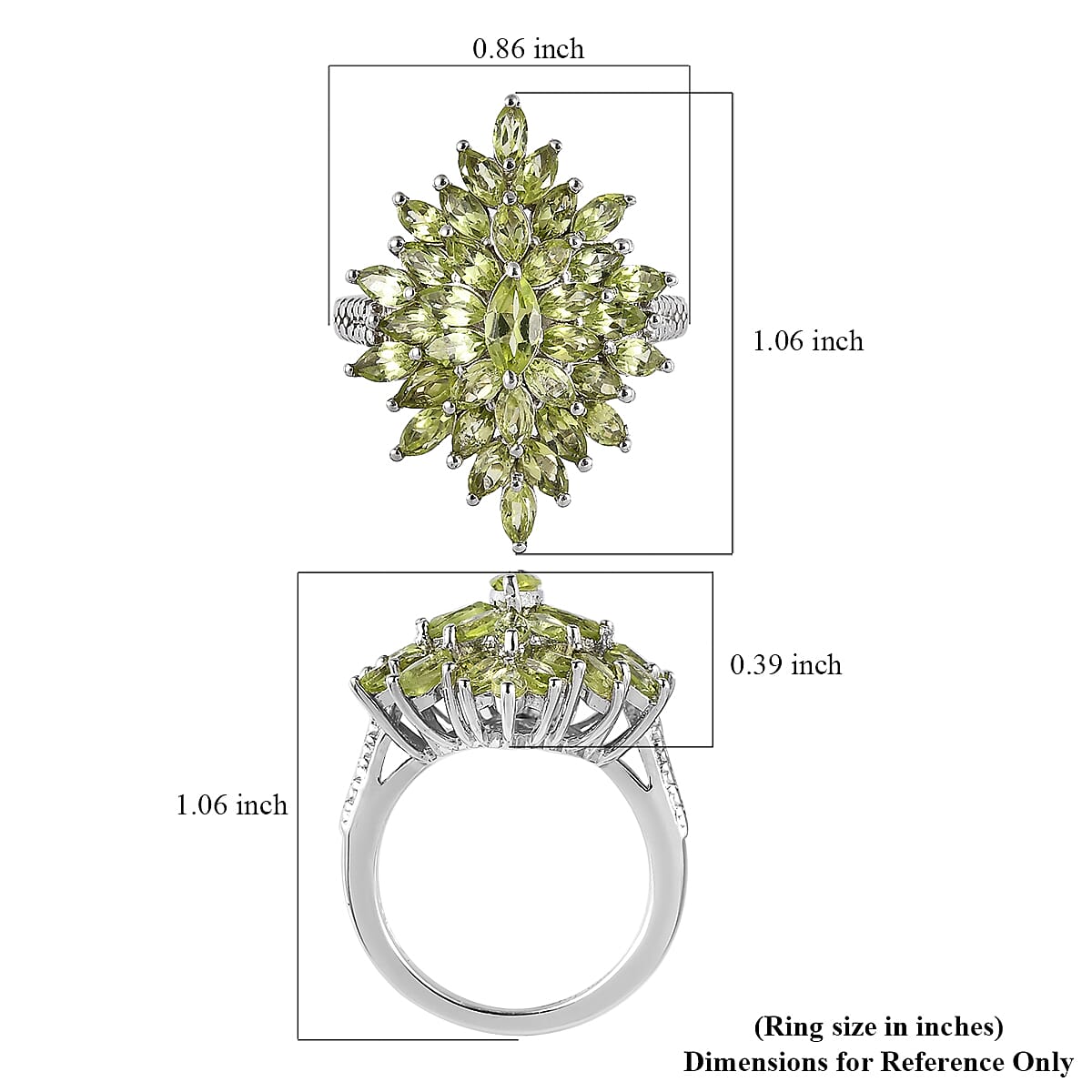 Premium Peridot Elongated Ring in Platinum Over Sterling Silver (Size 9.0) 3.35 ctw image number 5