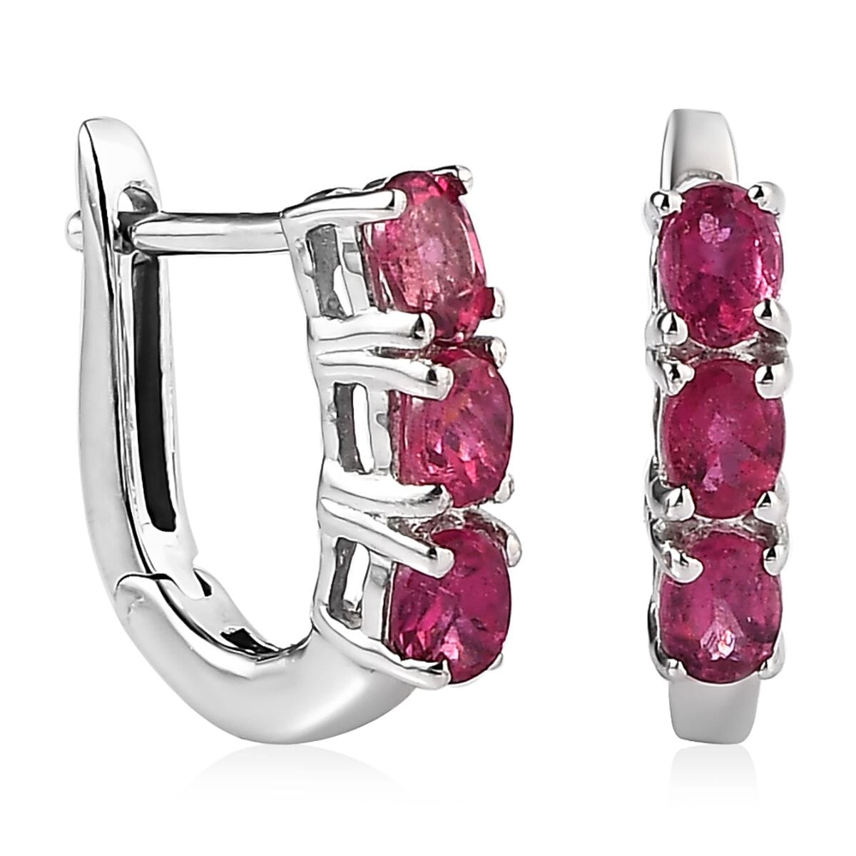 Ouro Fino Rubellite Hoop Earrings in Platinum Over Sterling Silver 0.75 ctw image number 0