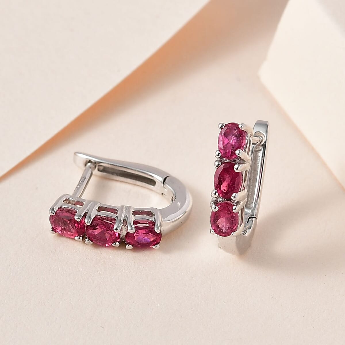 Ouro Fino Rubellite Hoop Earrings in Platinum Over Sterling Silver 0.75 ctw image number 1
