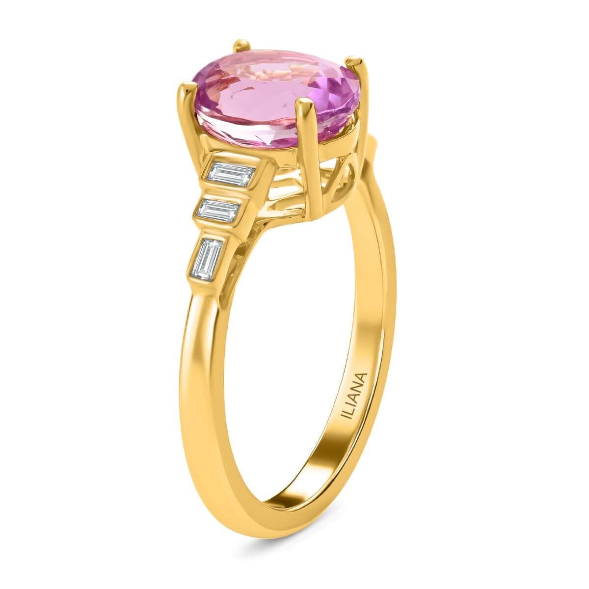 Certified & Appraised Iliana 18K Yellow Gold AAAA Patroke Kunzite and G-H SI Diamond Ring (Size 9.5) 2.65 ctw image number 2