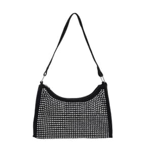 Black Faux Leather and Crystal Sling Bag