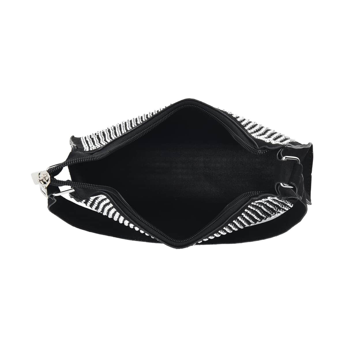 Black Faux Leather and Crystal Sling Bag (9.3"x3.6"x2.6") image number 4