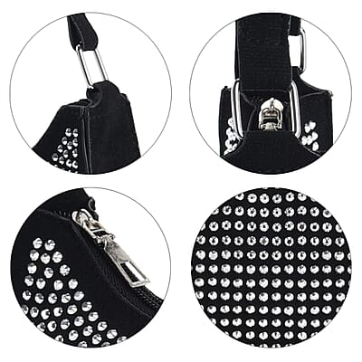 Black Faux Leather and Crystal Sling Bag