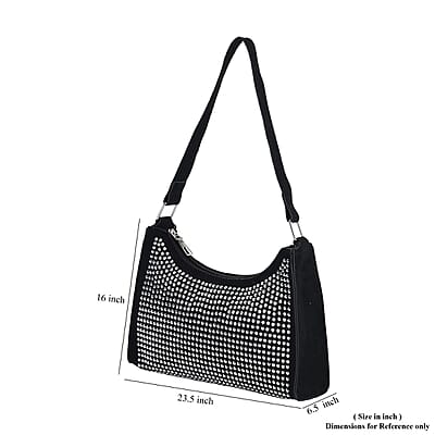 Black Faux Leather and Crystal Sling Bag