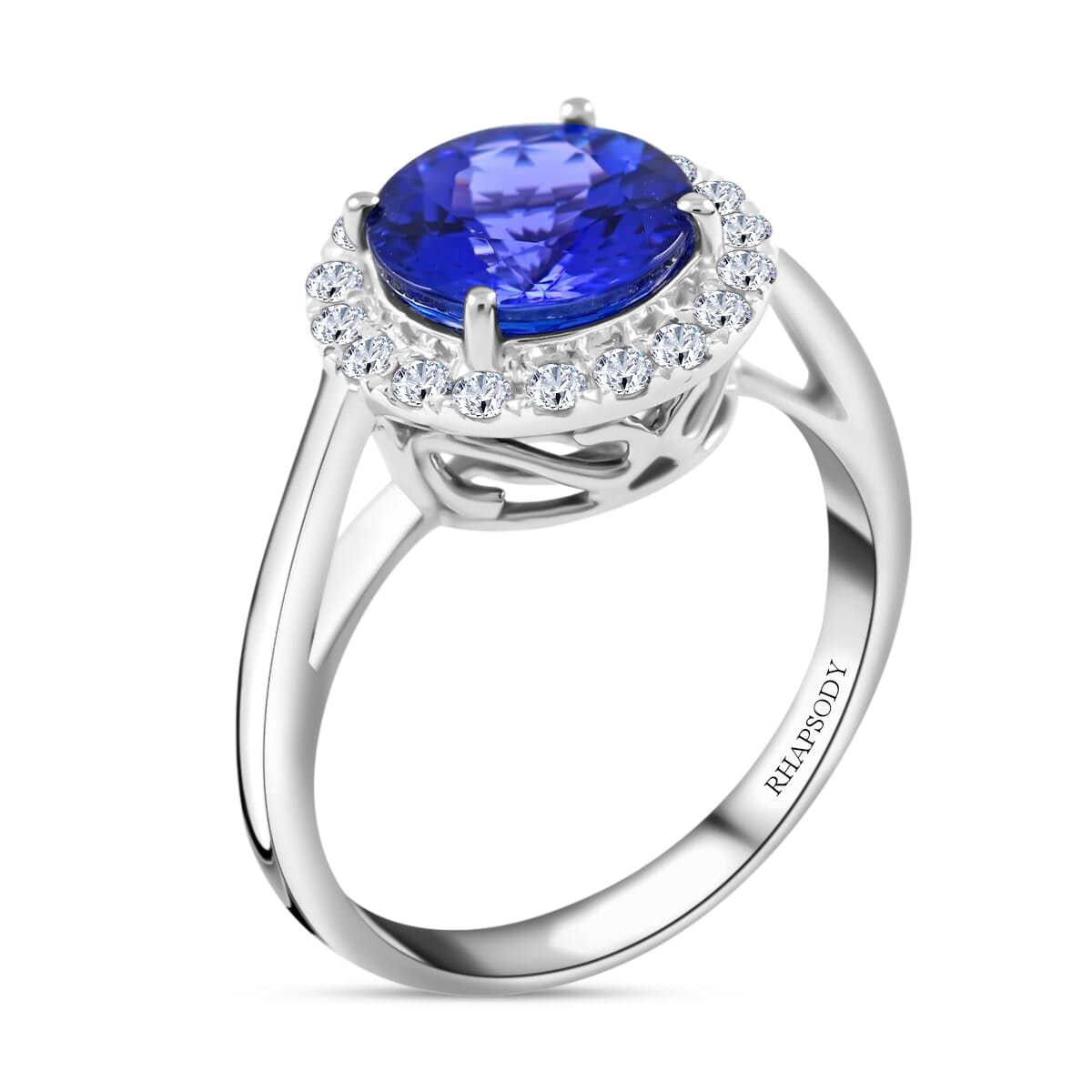 Ankur Treasure Chest Certified Rhapsody 950 Platinum AAAA Tanzanite and E-F, VS Diamond Halo Ring (Size 10.5) 6.30 Grams 2.90 ctw image number 3