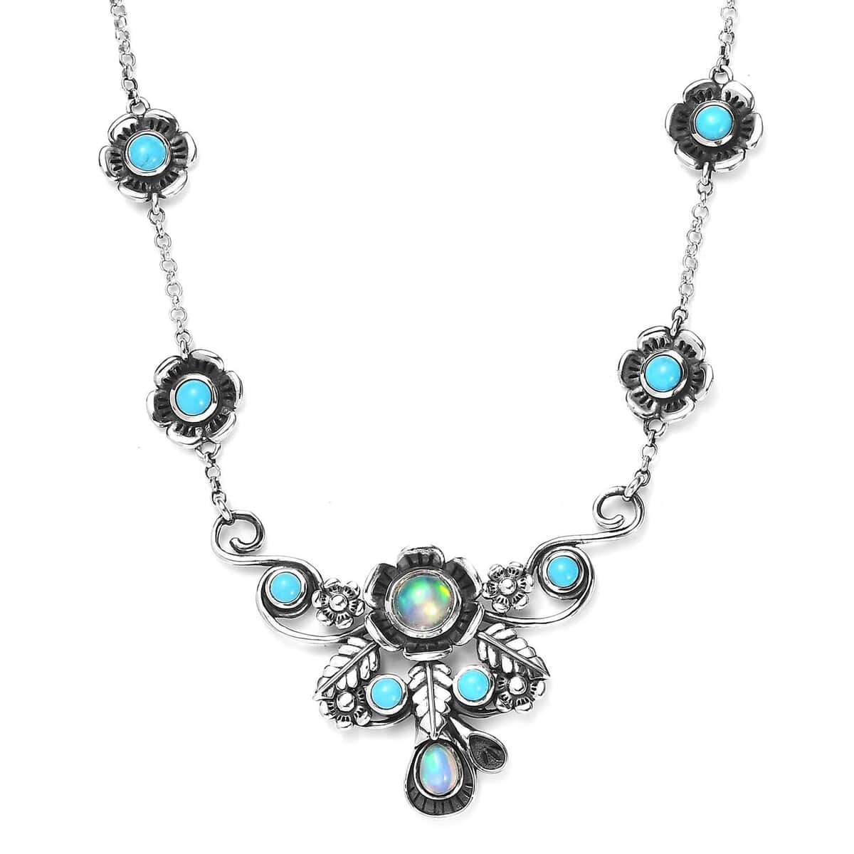 GP Italian Garden Collection Premium Ethiopian Welo Opal and Sleeping Beauty Turquoise Necklace 18 Inches in Sterling Silver 5.20 ctw image number 0