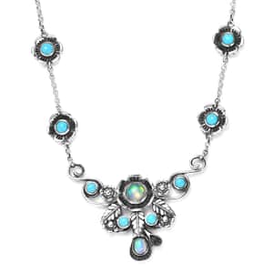 GP Italian Garden Collection Premium Ethiopian Welo Opal and Sleeping Beauty Turquoise Necklace 18 Inches in Sterling Silver 5.20 ctw