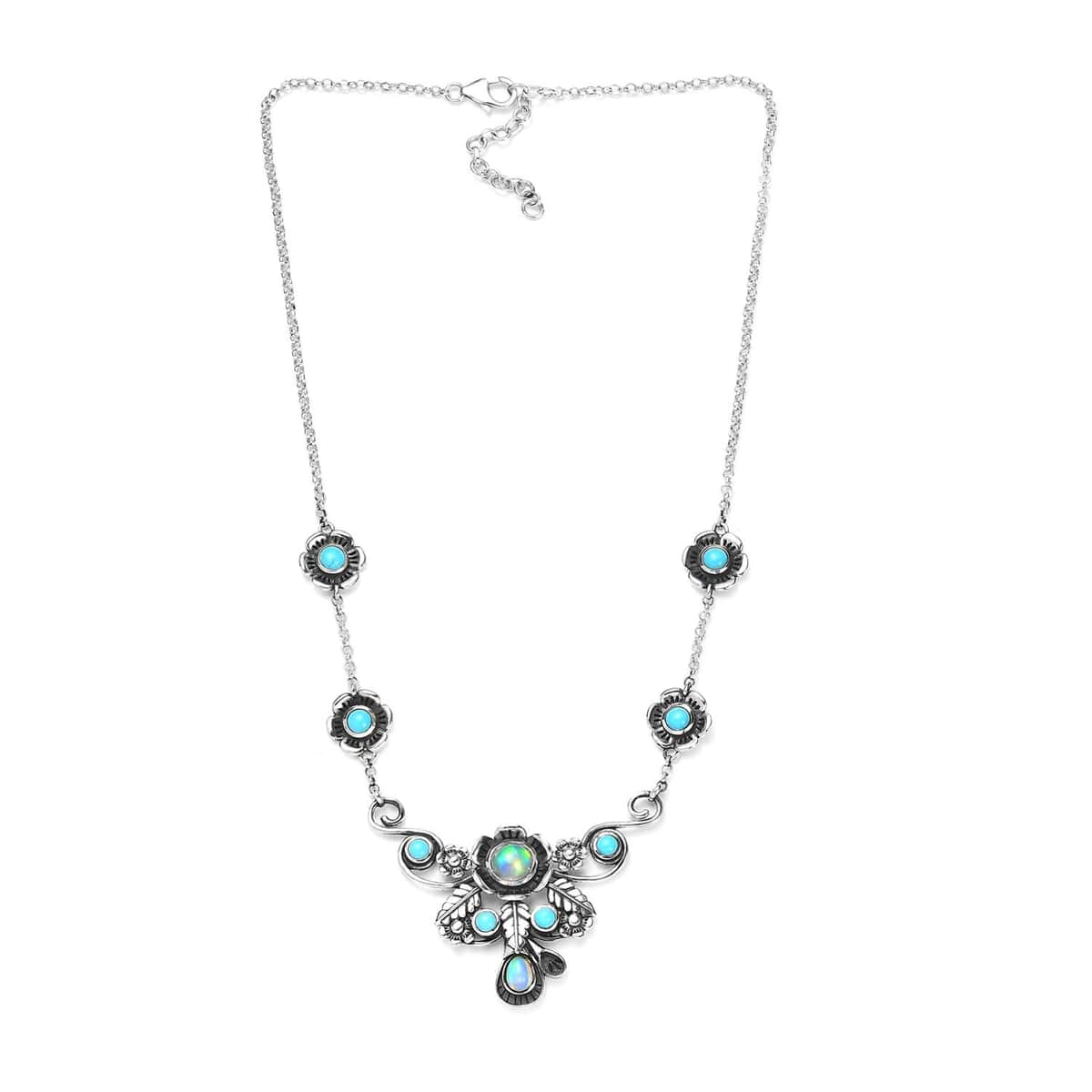 GP Italian Garden Collection Premium Ethiopian Welo Opal and Sleeping Beauty Turquoise Necklace 18 Inches in Sterling Silver 5.20 ctw image number 3