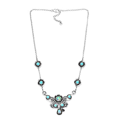 GP Italian Garden Collection Premium Ethiopian Welo Opal and Sleeping Beauty Turquoise Necklace 18 Inches in Sterling Silver 5.20 ctw