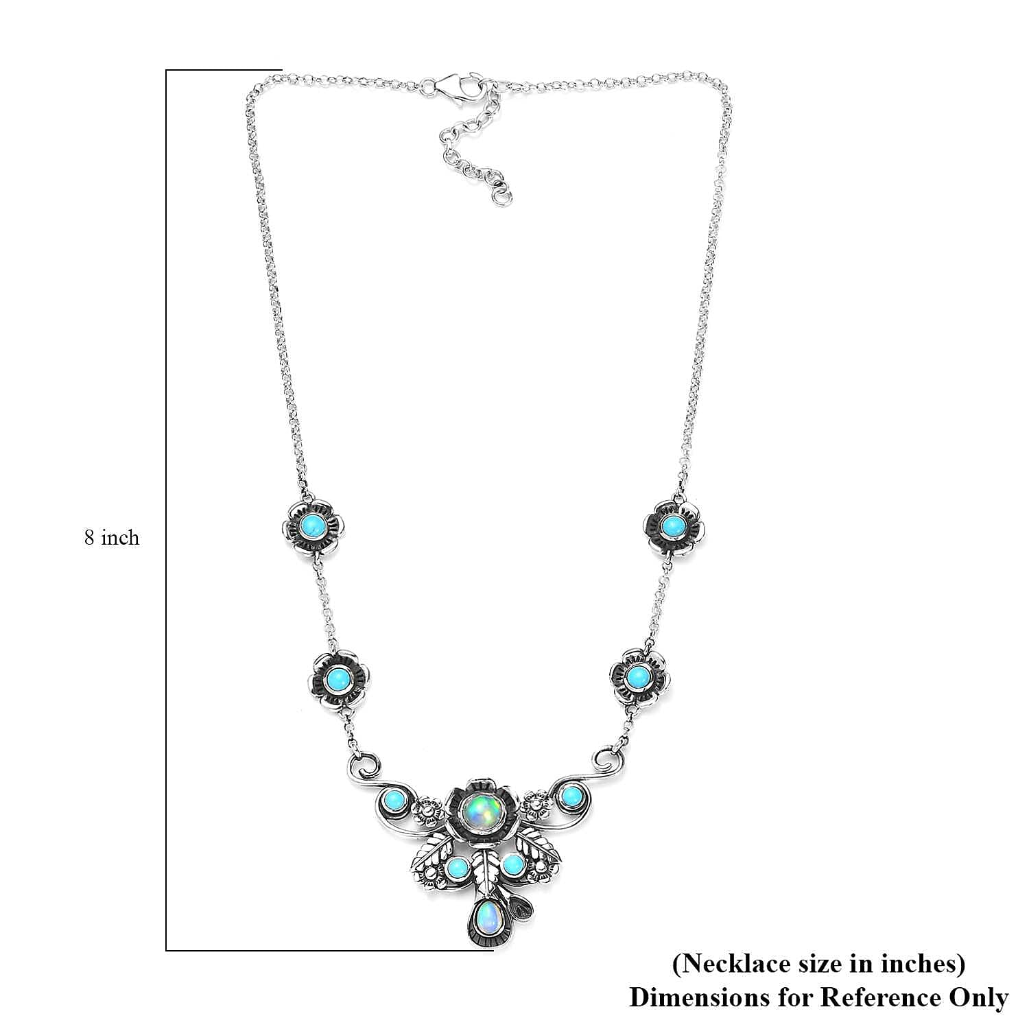 GP Italian Garden Collection Premium Ethiopian Welo Opal and Sleeping Beauty Turquoise Necklace 18 Inches in Sterling Silver 5.20 ctw