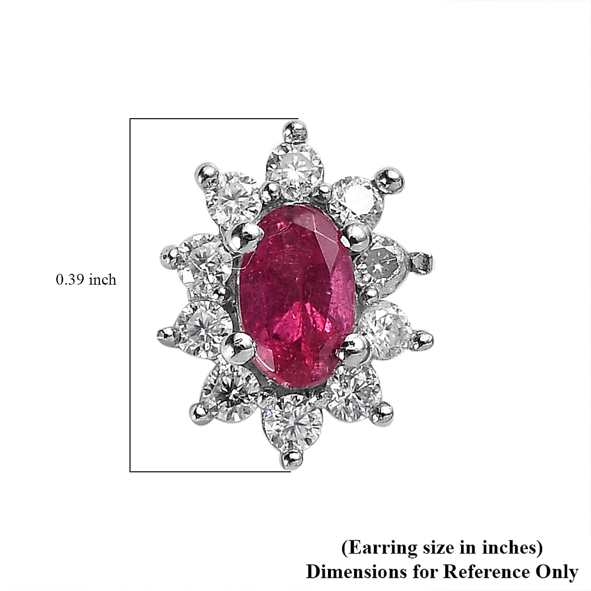 Ouro Fino Rubellite and Moissanite Sunburst Stud Earrings in Platinum Over Sterling Silver 0.65 ctw