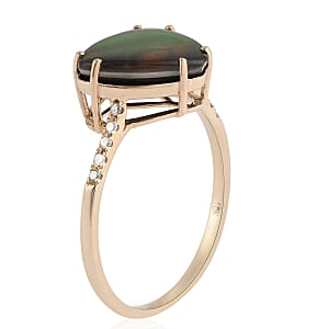 Certified & Appraised Luxoro 10K Yellow Gold AAA Canadian Ammolite and G-H I2 Diamond Ring (Size 8.5) 0.10 ctw