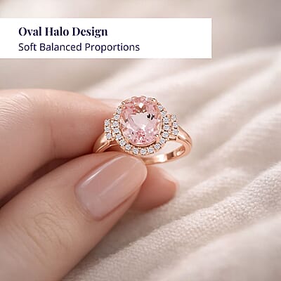 Luxoro 14K Rose Gold AAA Pink Morganite and G-H I2 Diamond Halo Ring (Size 11.0) 2.70 ctw