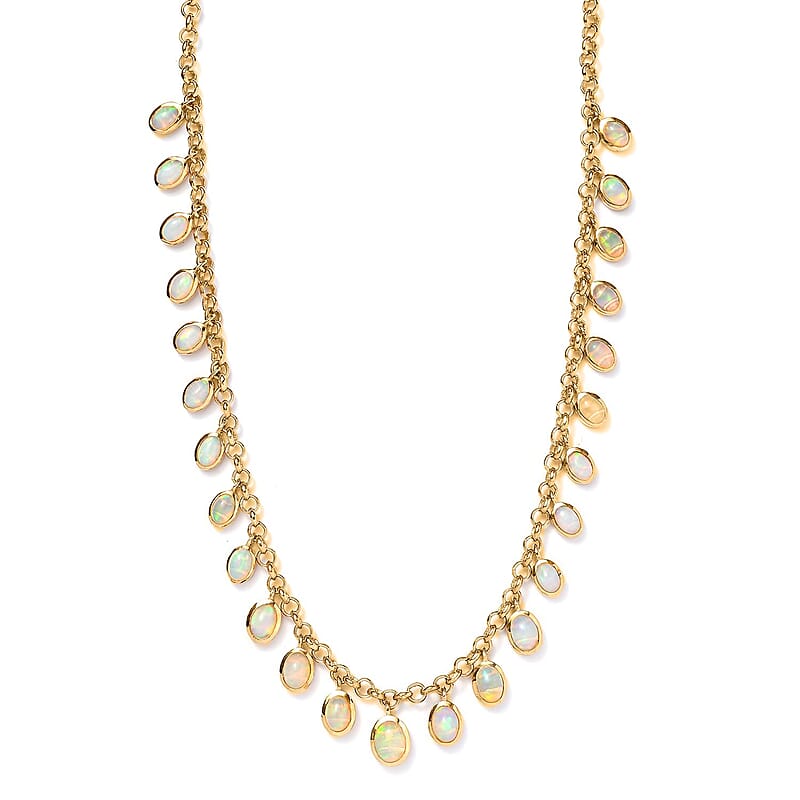 Premium Ethiopian Welo Opal Necklace 18 Inches in Vermeil Yellow Gold Over Sterling Silver 10.00 ctw