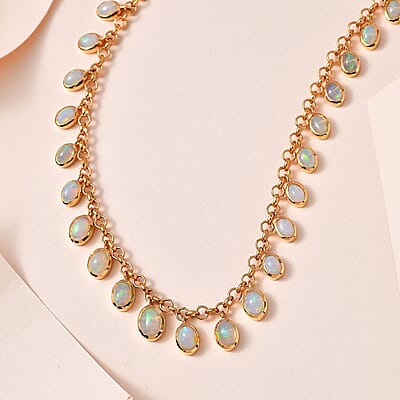 Premium Ethiopian Welo Opal Necklace 18 Inches in Vermeil Yellow Gold Over Sterling Silver 10.00 ctw