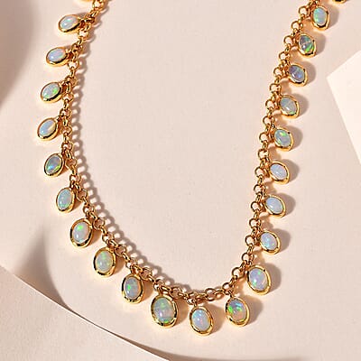 Premium Ethiopian Welo Opal Necklace 18 Inches in Vermeil Yellow Gold Over Sterling Silver 10.00 ctw