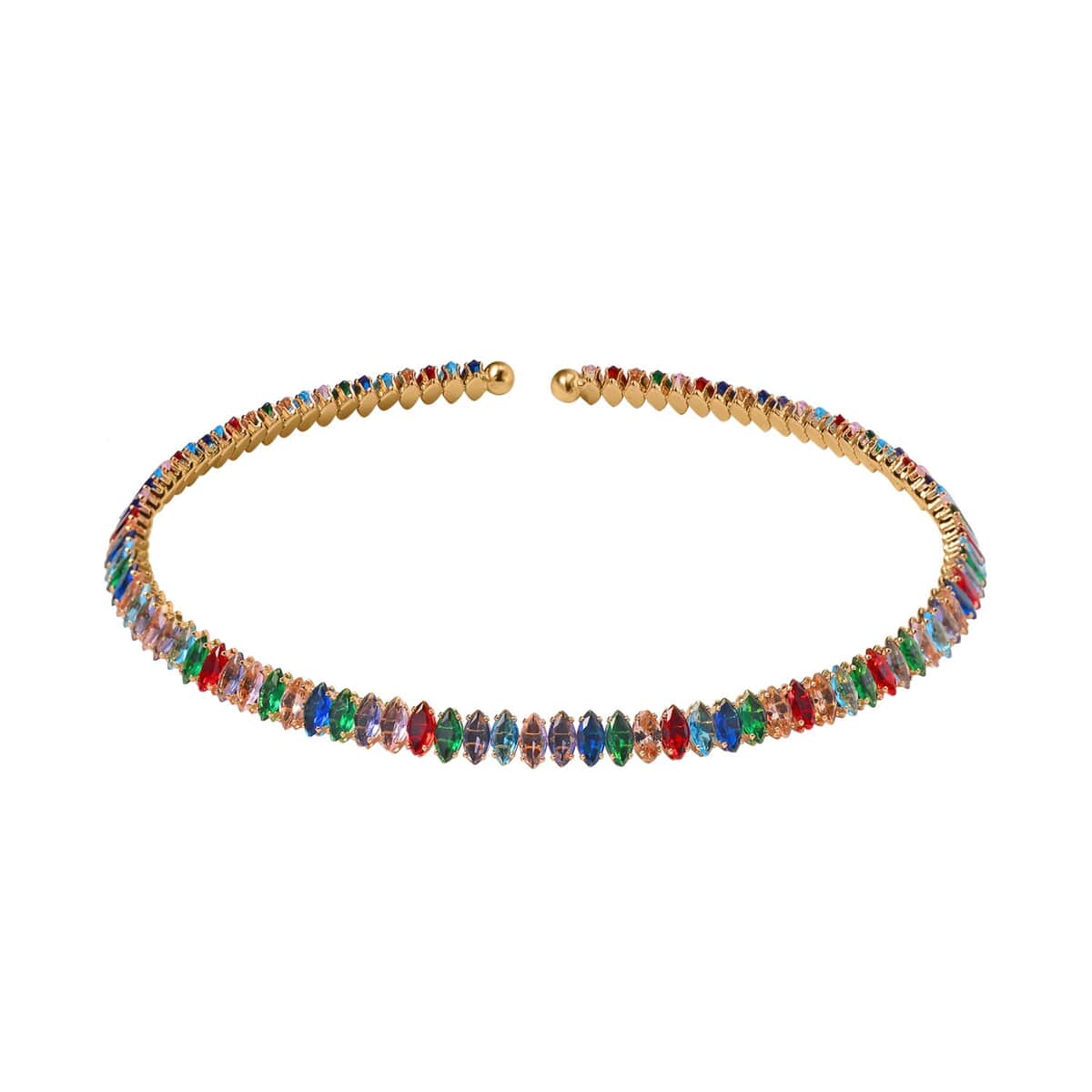 Simulated Multi Color Diamond Choker Necklace 15-16 Inches in Goldtone 25.00 ctw image number 0