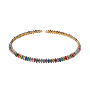 Simulated Multi Color Diamond Choker Necklace 15-16 Inches in Goldtone 25.00 ctw