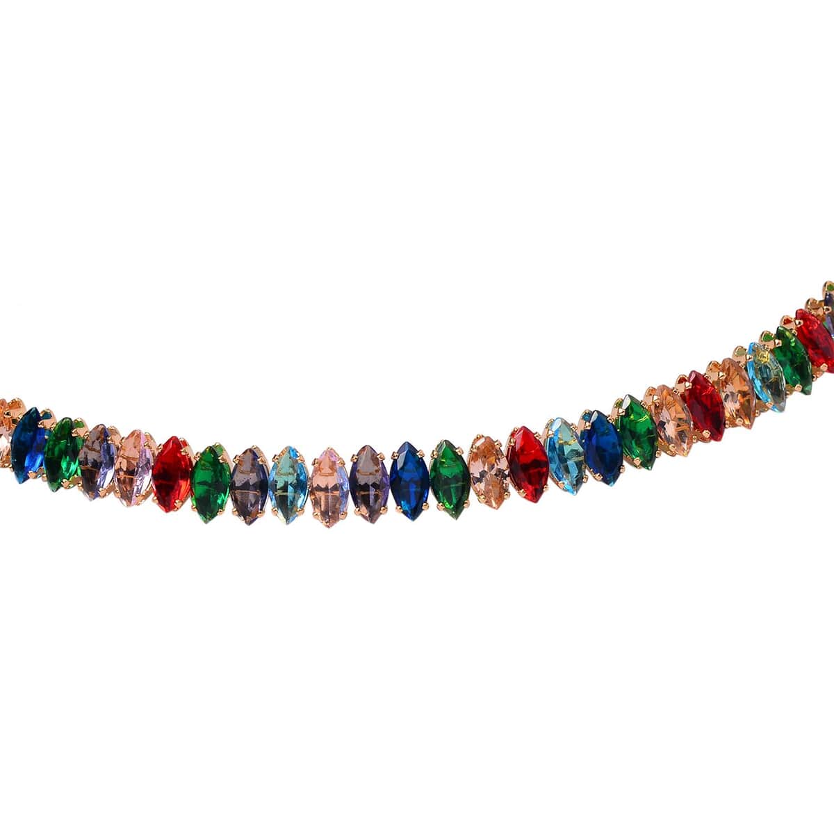 Simulated Multi Color Diamond Choker Necklace 15-16 Inches in Goldtone 25.00 ctw image number 3
