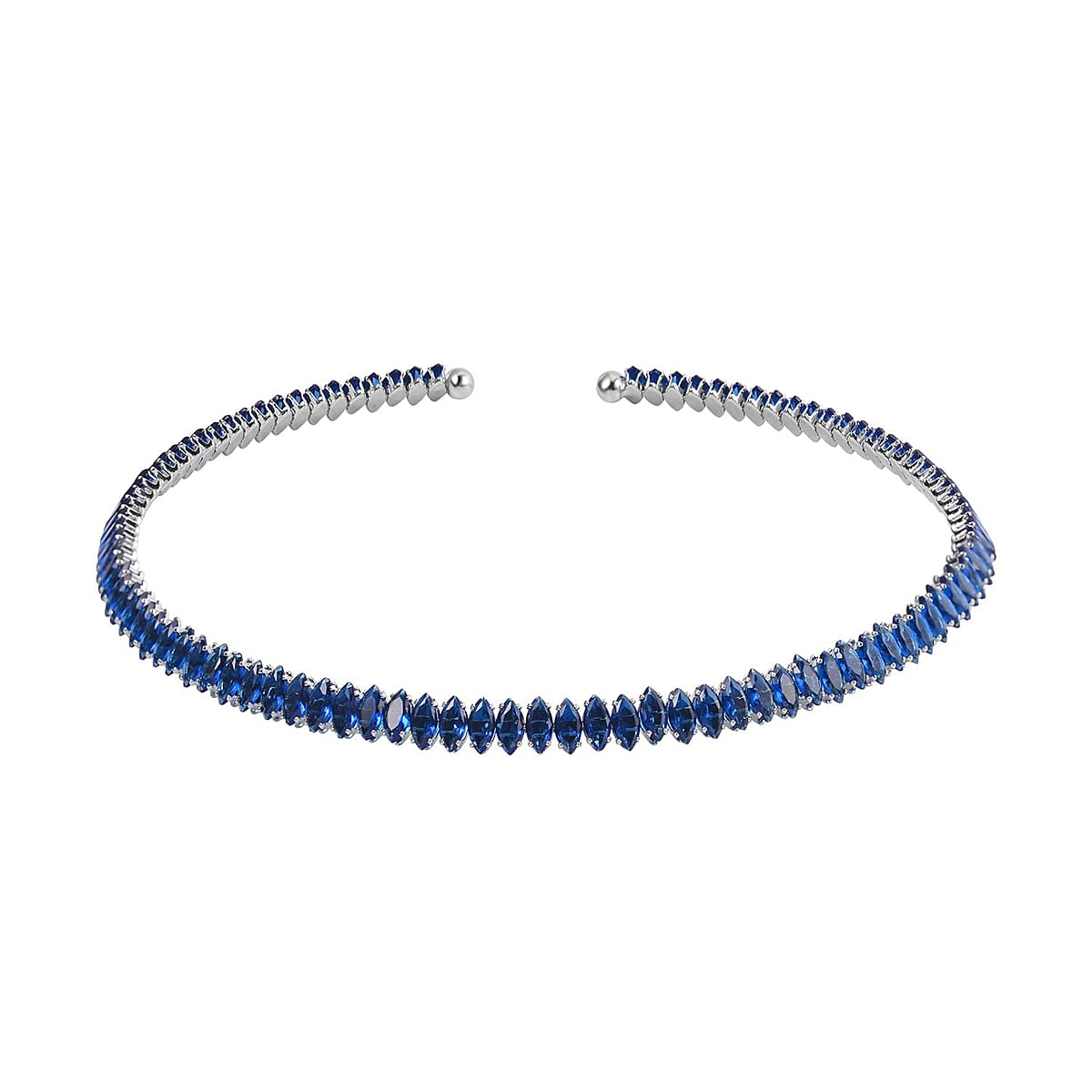 Simulated Blue Sapphire Choker Necklace 15-16 Inches in Silvertone 35.00 ctw image number 2