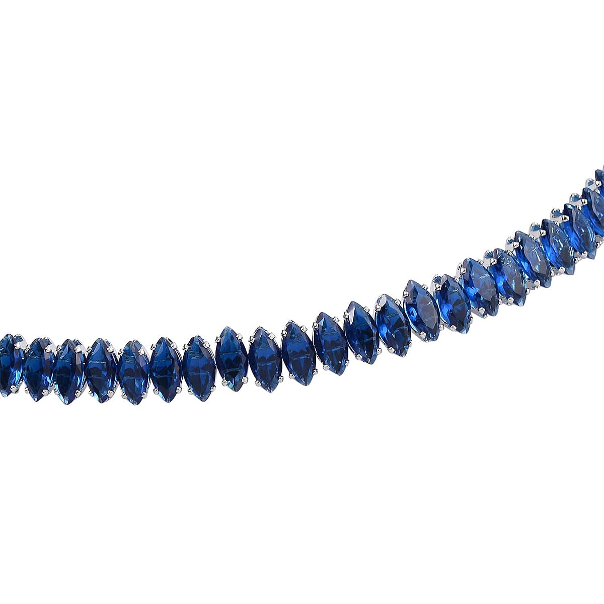 Simulated Blue Sapphire Choker Necklace 15-16 Inches in Silvertone 35.00 ctw image number 3