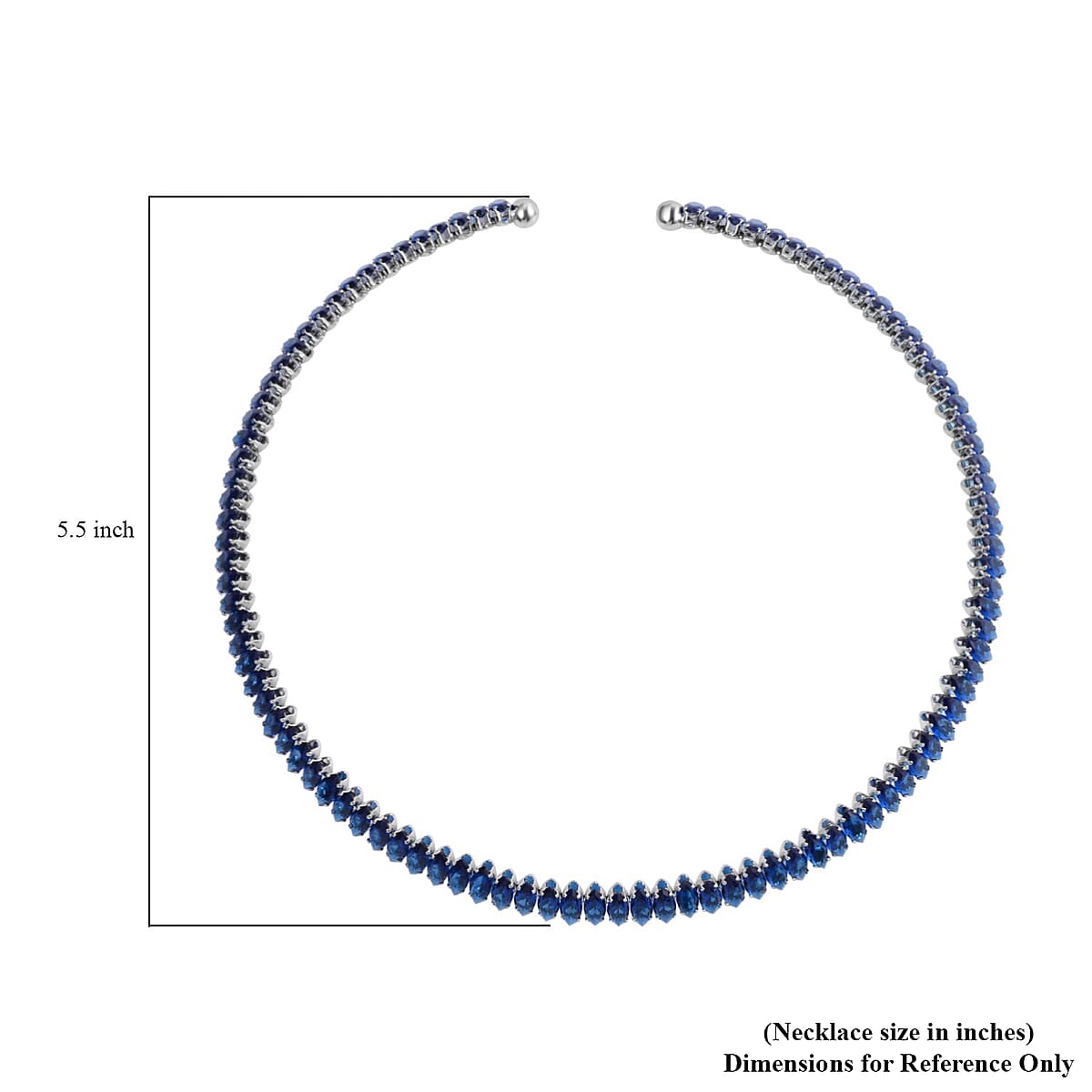 Simulated Blue Sapphire Choker Necklace 15-16 Inches in Silvertone 35.00 ctw image number 4