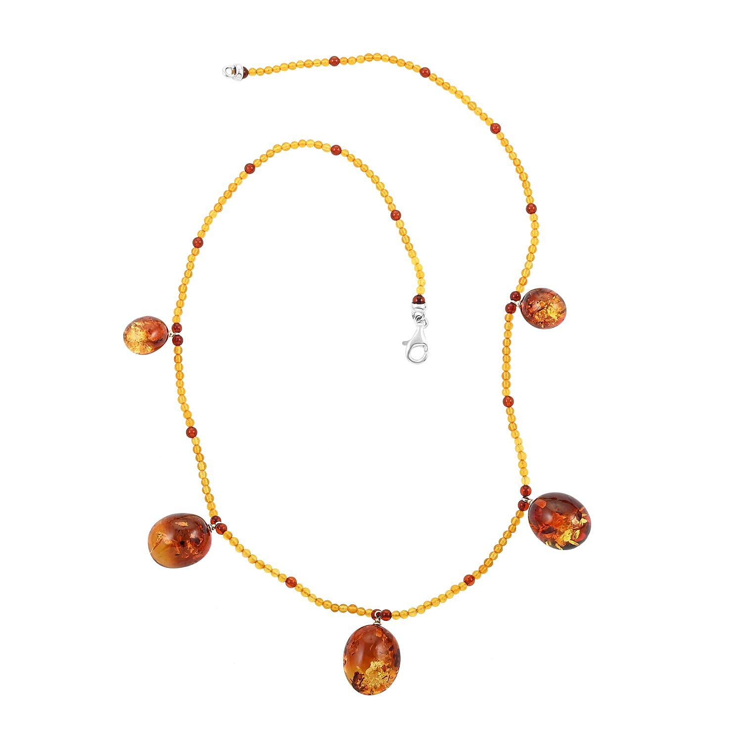 Multi Color Amber Station Necklace 22 Inches in Sterling Silver