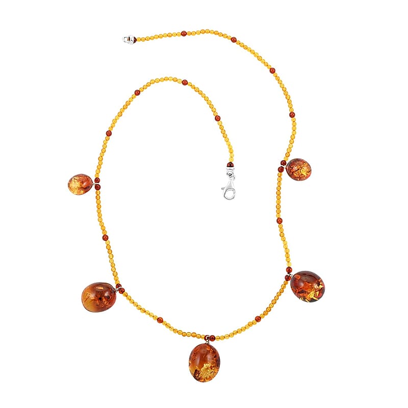 Multi Color Amber Station Necklace 22 Inches in Sterling Silver