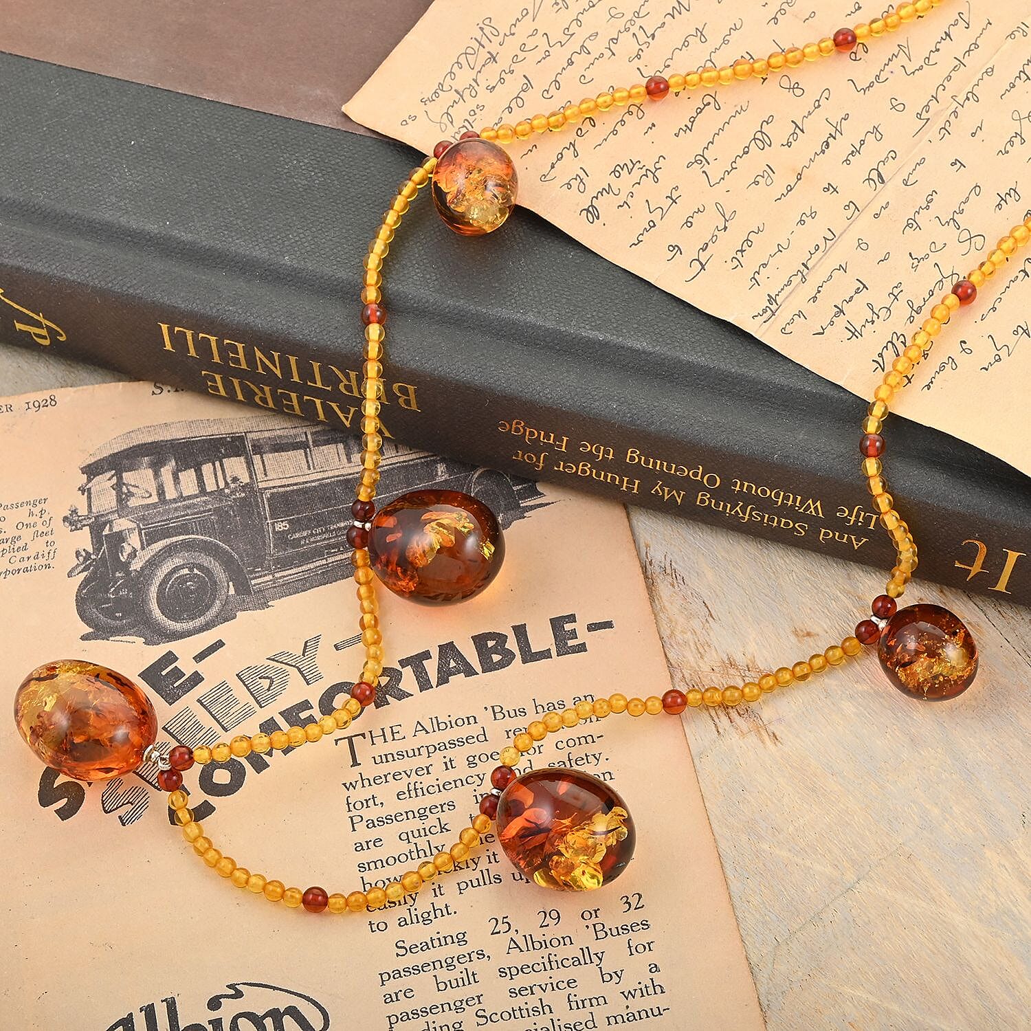 Multi Color Amber Station Necklace 22 Inches in Sterling Silver