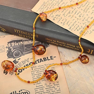 Multi Color Amber Station Necklace 22 Inches in Sterling Silver