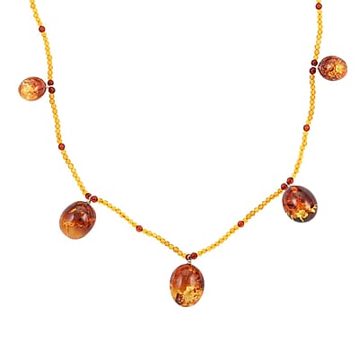 Multi Color Amber Station Necklace 22 Inches in Sterling Silver