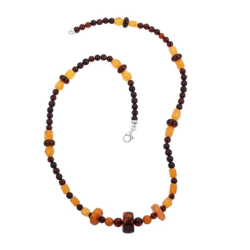 Multi Color Amber Beads Necklace 22 Inches in Sterling Silver