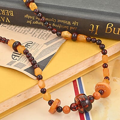 Multi Color Amber Beads Necklace 22 Inches in Sterling Silver
