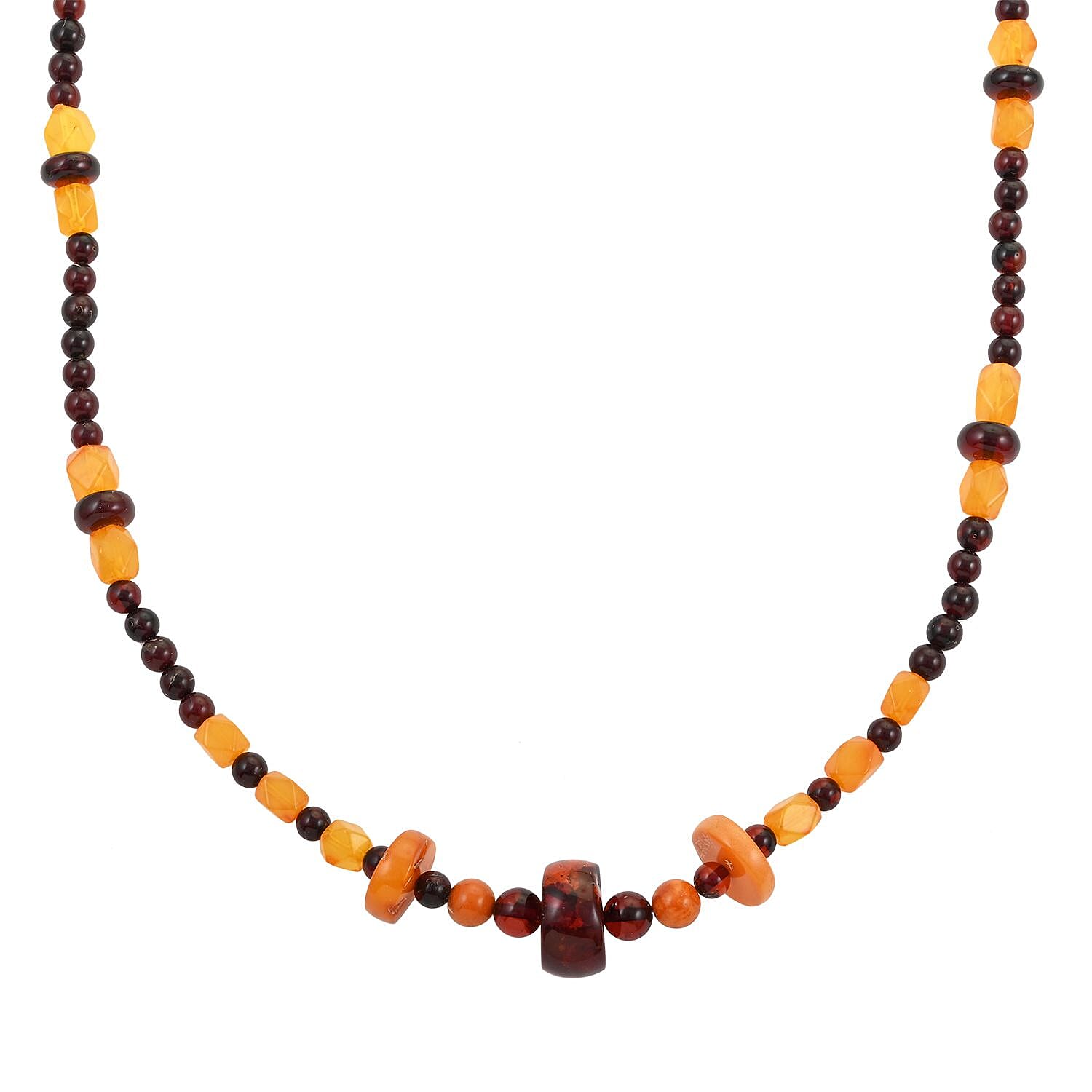 Multi Color Amber Beads Necklace 22 Inches in Sterling Silver