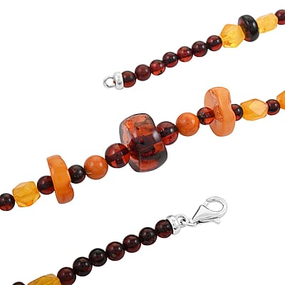 Multi Color Amber Beads Necklace 22 Inches in Sterling Silver