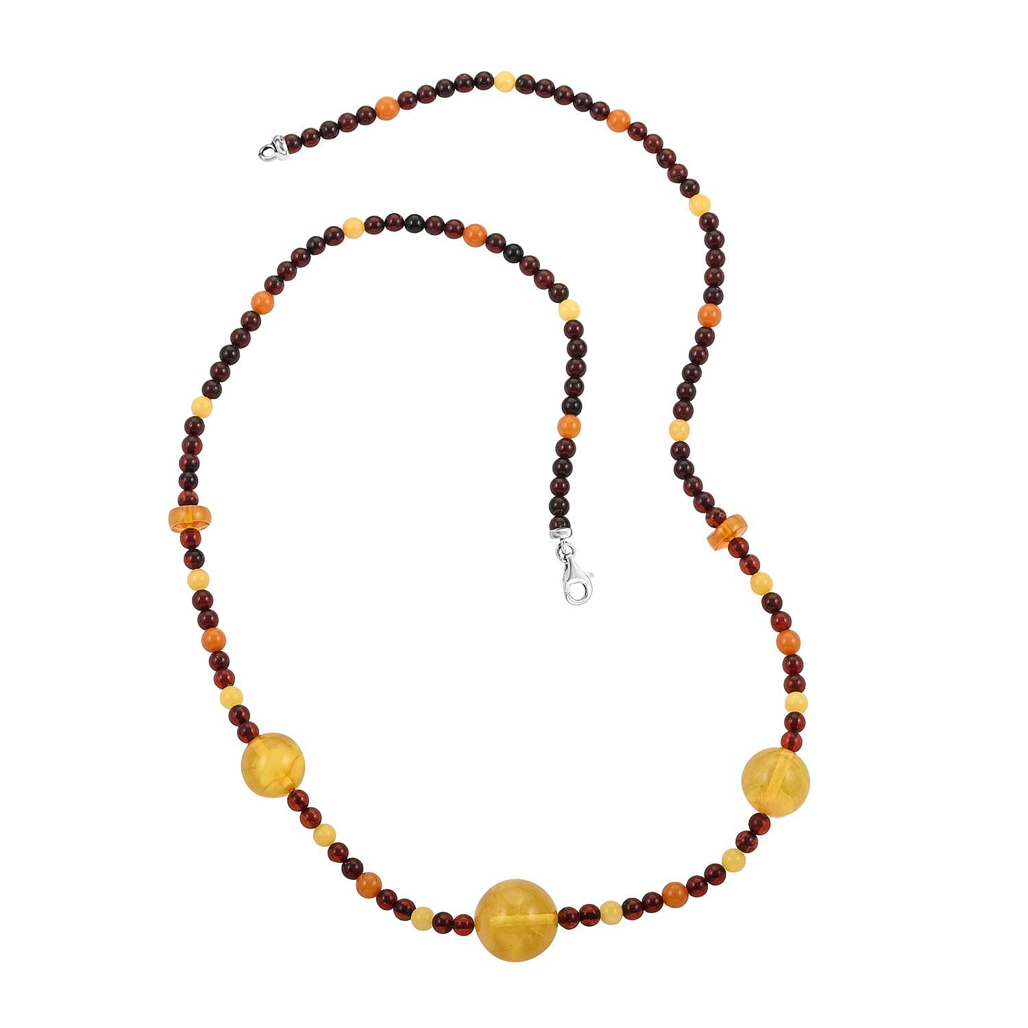 Multi Color Amber Necklace 27 Inches in Sterling Silver