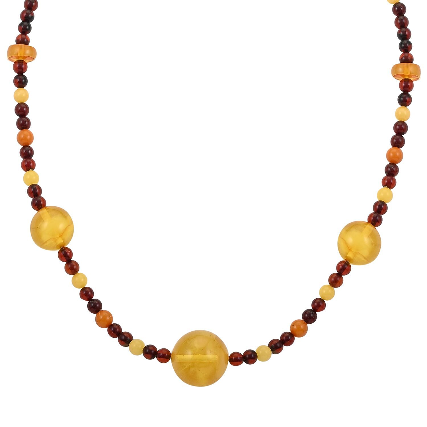Multi Color Amber Necklace 27 Inches in Sterling Silver