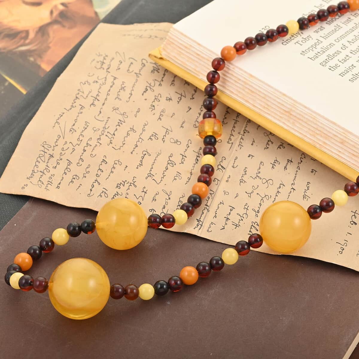 Multi Color Amber Necklace (25 Inches) in Sterling Silver image number 1