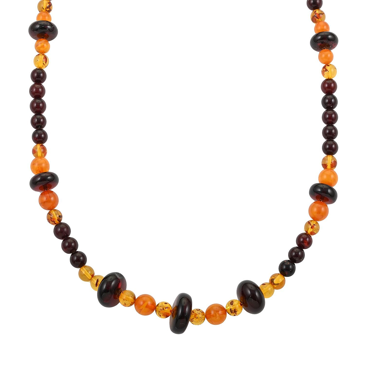 Multi Color Amber Necklace 24 Inches in Sterling Silver